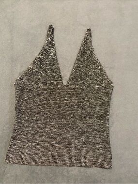 Sleeveless V-Neck Knit Tank Top - Gray